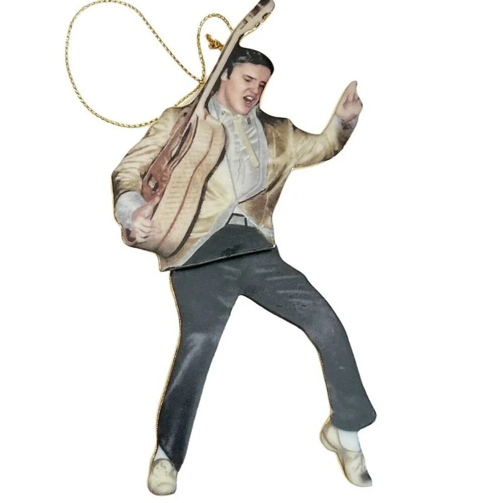 Set of 2 Bradford Rockin n Rollin Elvis Presley Ornament  A07068  2001 COA 38871